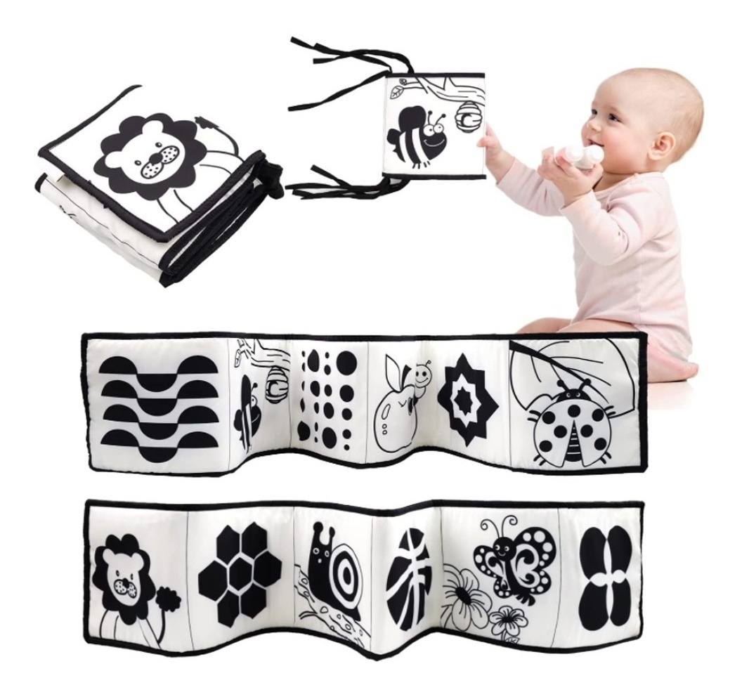 Livro Montessori Toy Black White Soft Cloth Para Bebê Recém- - Imagem 9