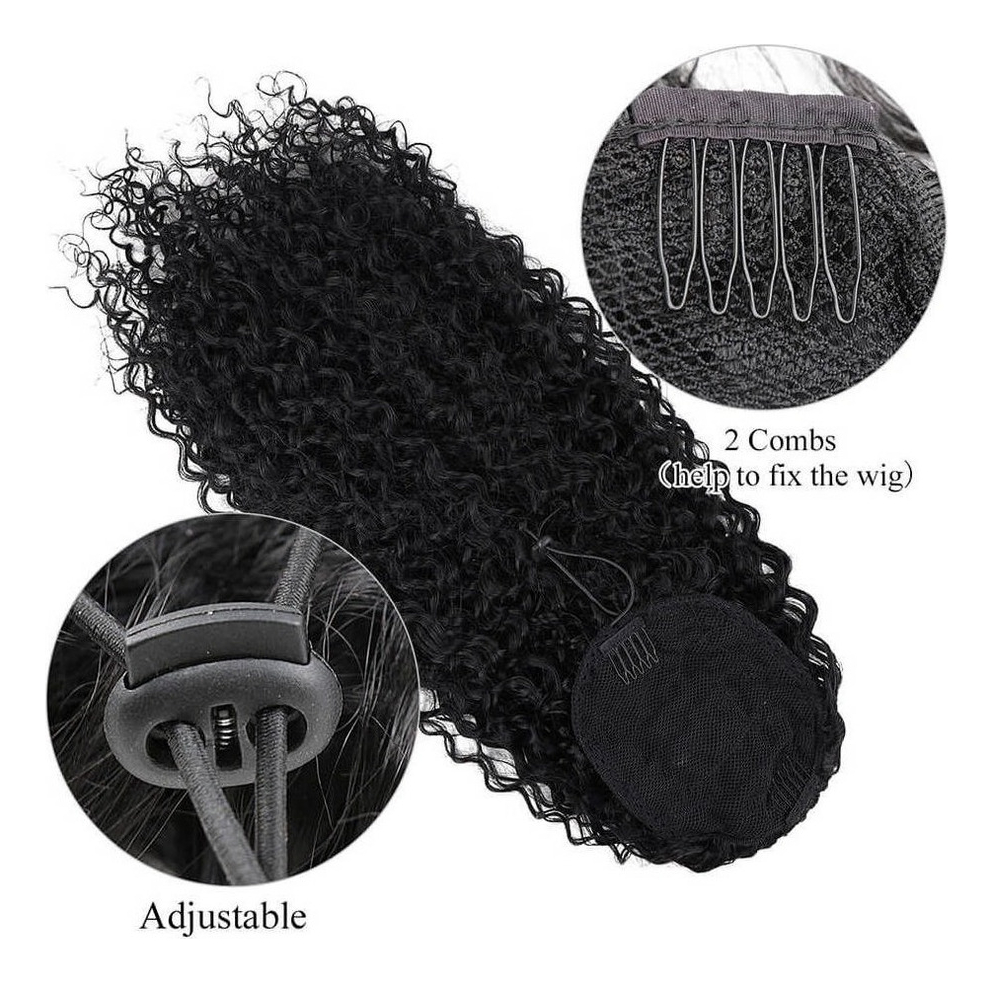 60cm Peruca Longa Cacheada De Cabeça Africana Wig - Imagem 3