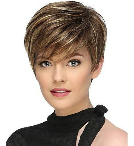 Peruca Feminina De Cabelo Curto Castanho Loiro - Imagem 5