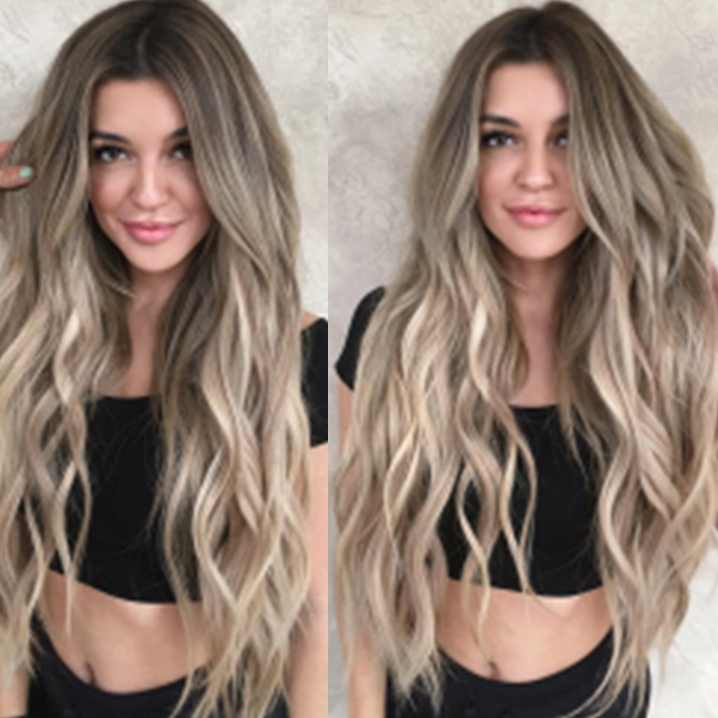 Peruca Mulheres Mix Cores Gradiente Longo Encaracolado Peruc - Imagem 4