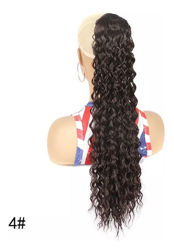 Peruca De Cabelo Humano Natural Cacheado Rabo De Cavalo - Imagem 4