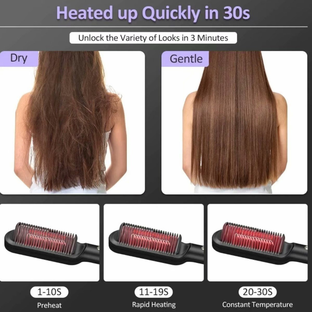 Básica Elegante Chapinha De Cabelo Escova Ânion Cabelo 2em1 - Imagem 9