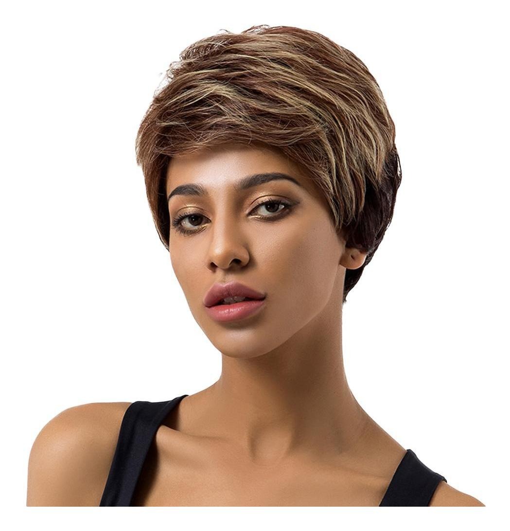 Brown Blend Peruca De Franja Apliques Ondulados Para - Imagem 6