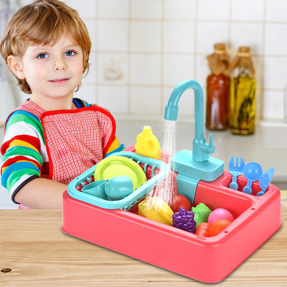 I 19 Peças De Brinquedos De Pia De Cozinha Com Água Corrente - Imagem 6