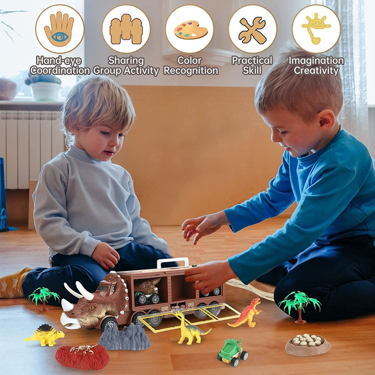 Caminhão De Brinquedo Do Dinossauro Dos Miúdos Com Luzes E S - Imagem 16