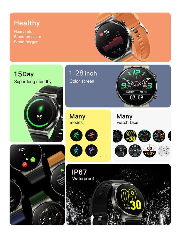Para Huawei Xiaomi Novo Nfc Bluetooth Impermeável Relógio In - Imagem 7