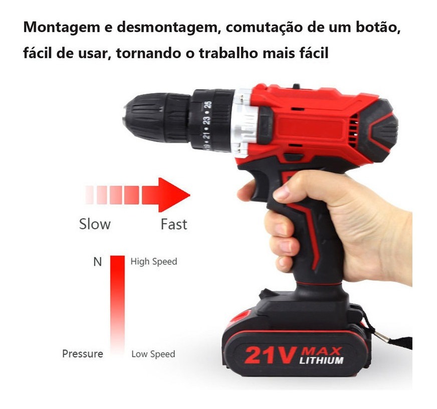 Caixa De Ferramentas Completa Furadeira 2 Bateria 21v-v - Imagem 2