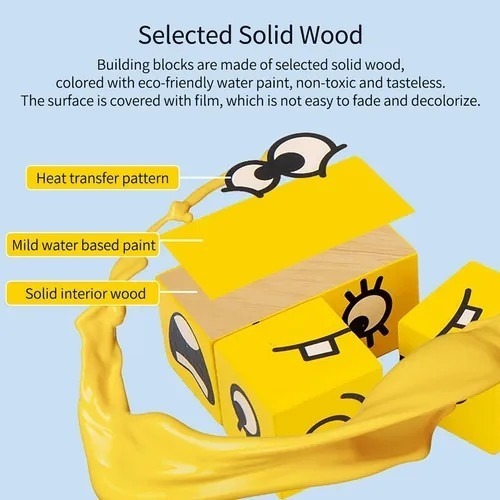 Blocos De Construção De Emoji De Madeira Brinquedo De Jogo D - Imagem 7