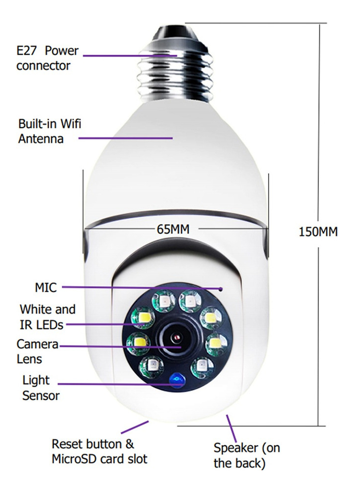 Minicámara Segurança Wifi Exterior Ampolleta Camara 360 - Imagem 3