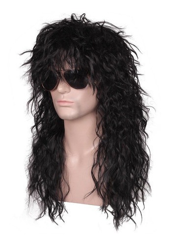 Peruca Cabelo Longo Encaracolado Masculino Ouro 70 80s 2pcs - Imagem 9