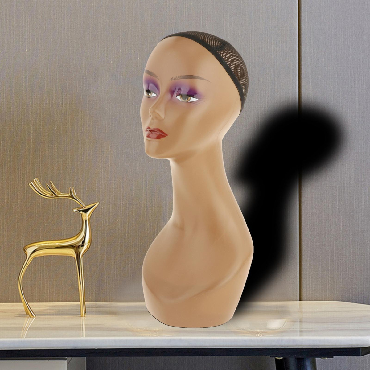 Bust Peruca Cabeça Stand Modelo Chapéus Costura Preta - Imagem 3