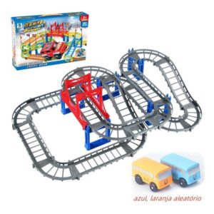 Pista De Carrinhos De Brinquedo Infantil Cinza + Ônibus