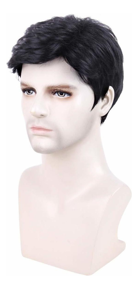 Peruca Masculina, Peruca Preta De Fibra De Cabelo Curto - Imagem 4