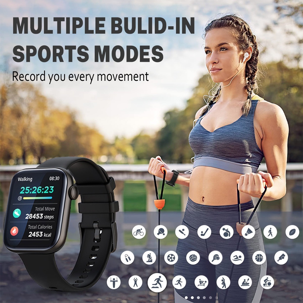 Smartwatch Impermeável Com Bluetooth Rosa Sobre Cinta Preta - Imagem 22