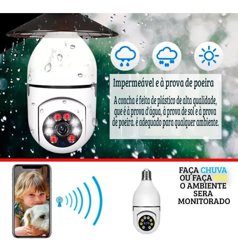Camera Lâmpada Espia Wifi Ip Segurança Panoramica Giratoria - Imagem 7