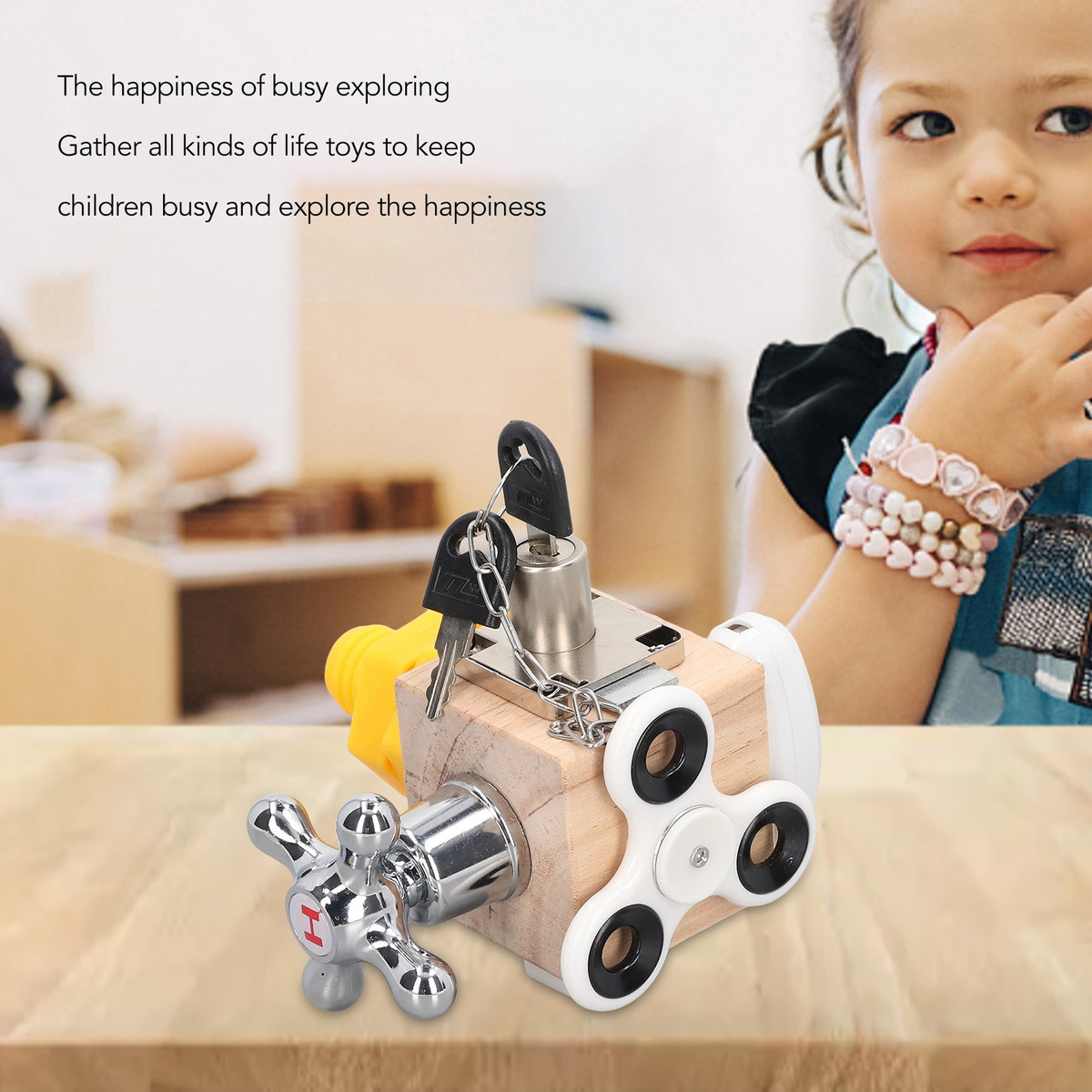 Cubo De Atividades De Madeira Busy Cube Sensory Busy Boards - Imagem 8