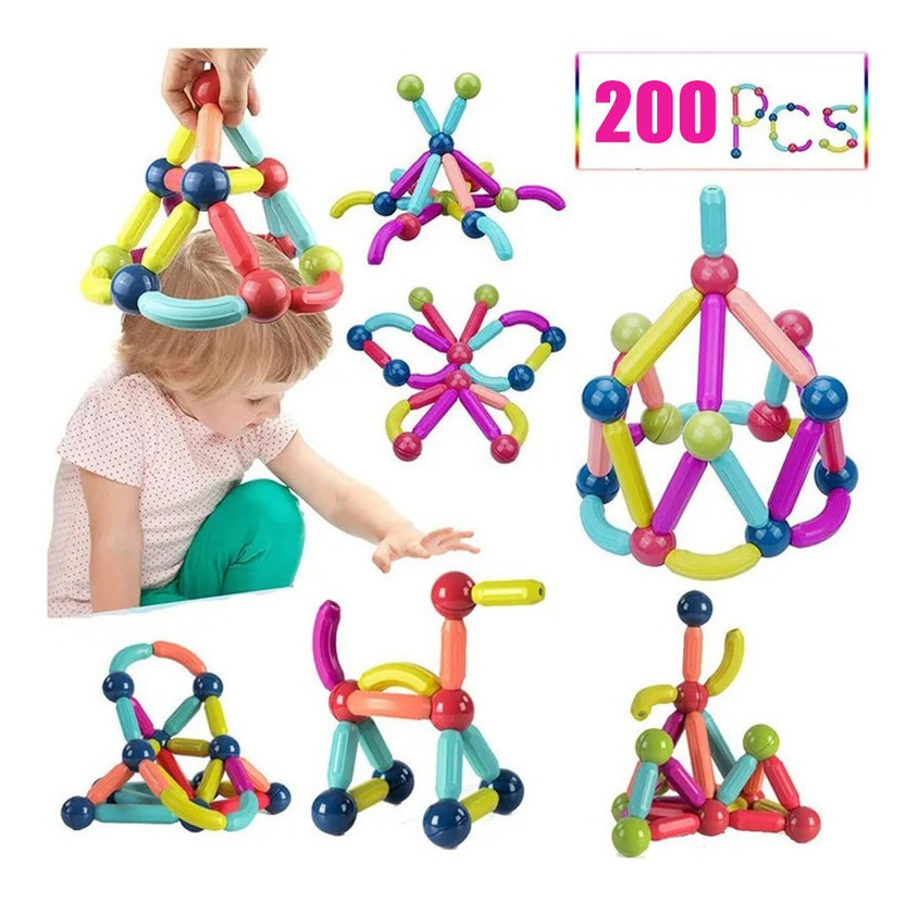 200 Peças Blocos Magnéticos Super Imã Brinquedo Educativo