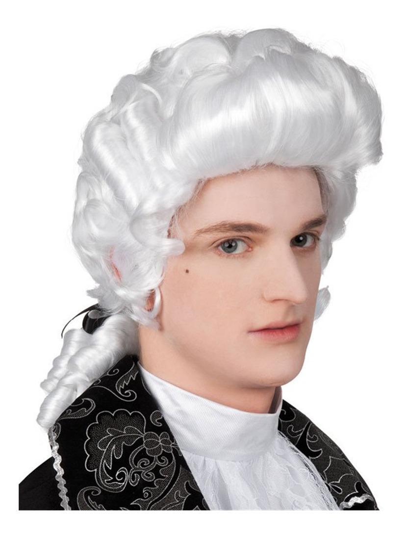Peruca Colonial Masculina Branca Barroca Cabelo Para Festa - Imagem 6