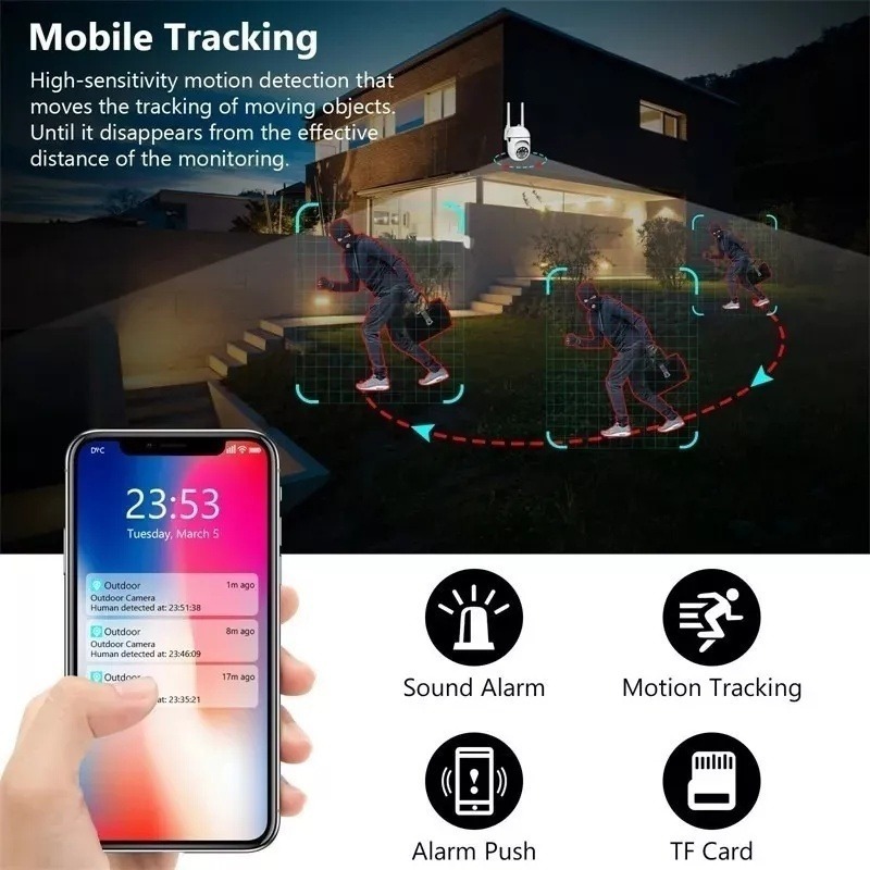 5g Hd 1080p Câmera Externa Wifi Ip Ptz Infravermelho 360º Qw - Imagem 6