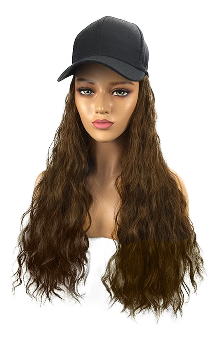 Peruca Multicolor Corn Perm, Peruca De Cabelo Comprido, Boné - Imagem 6