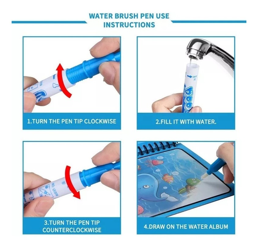 Cadernos Infantis Livros De Pintura Mágica +caneta De Agua - Imagem 6