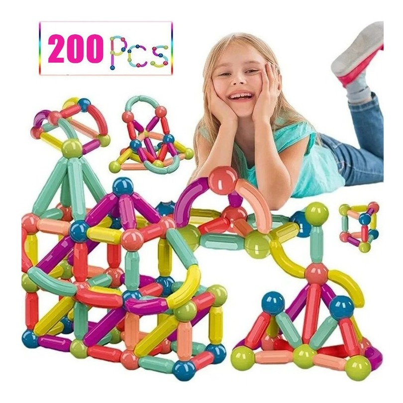 200 Peças Blocos Magnéticos Super Imã Brinquedo Educativo