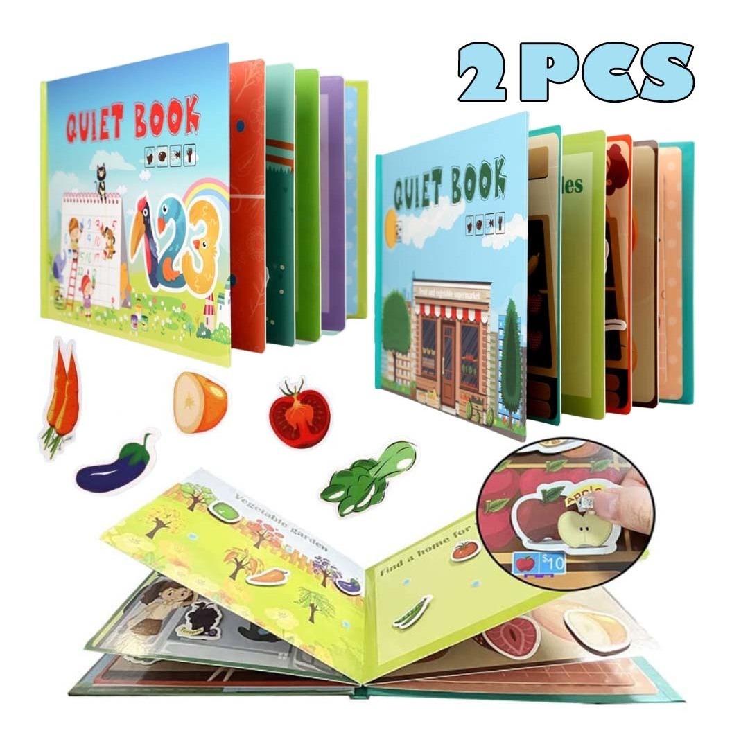 2 Crianças Pré-escolar Aprendendo Livro Silencioso Brinquedo - Imagem 10