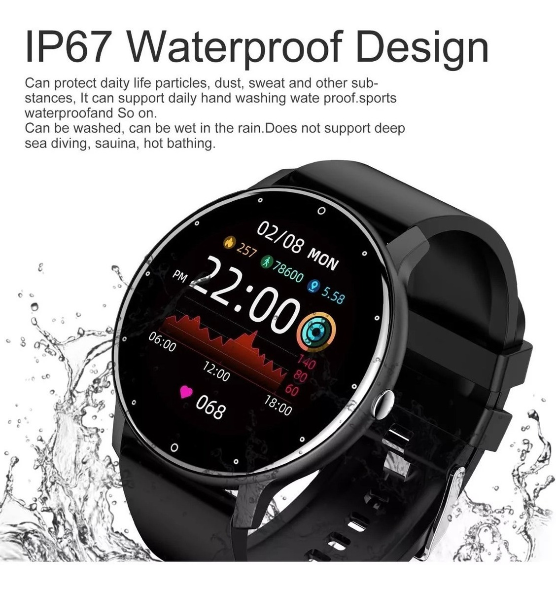 Sport Smart Watch Men Ip68 Relógio Bluetooth Preto À Prova D - Imagem 6
