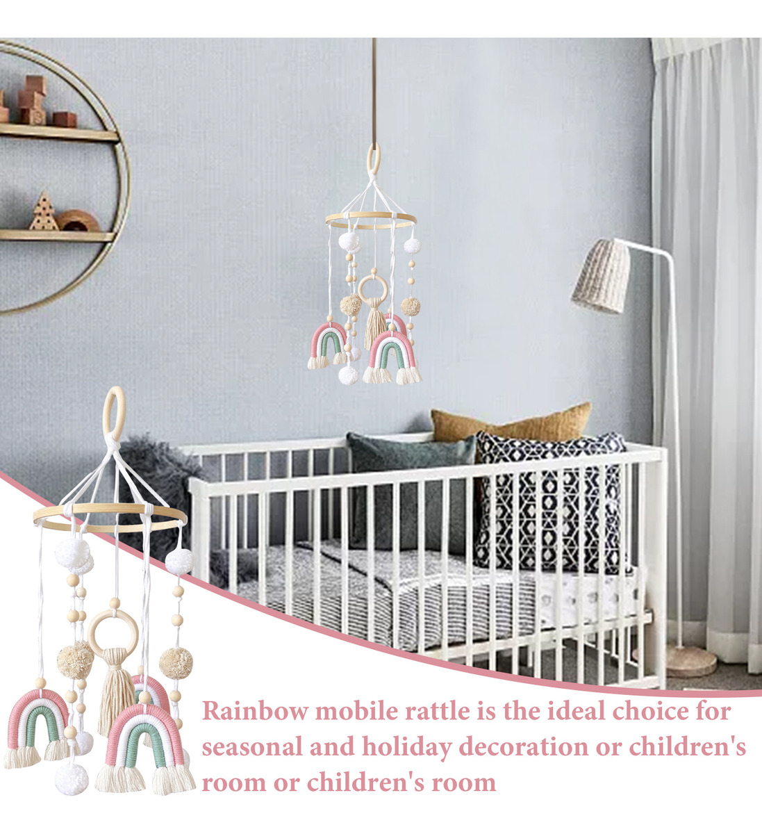 Cama De Bebê Móvel De Madeira Rainbow Mobile Baby Wind Chime - Imagem 17
