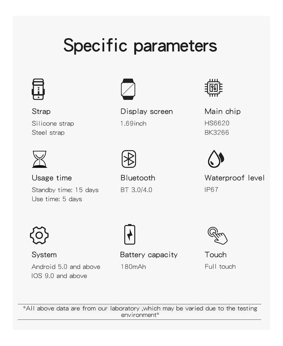 Smartwatch Tela 1.69 Resistente À Água Ip67 Preto - Imagem 6