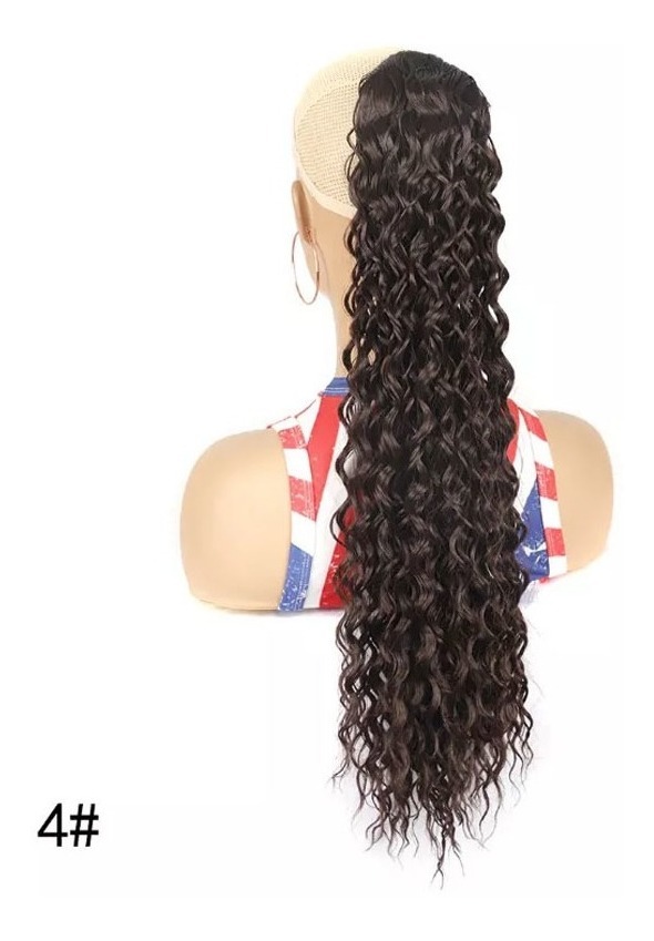 Peruca De Cabelo Humano Natural Cacheado Rabo De Cavalo - Imagem 4