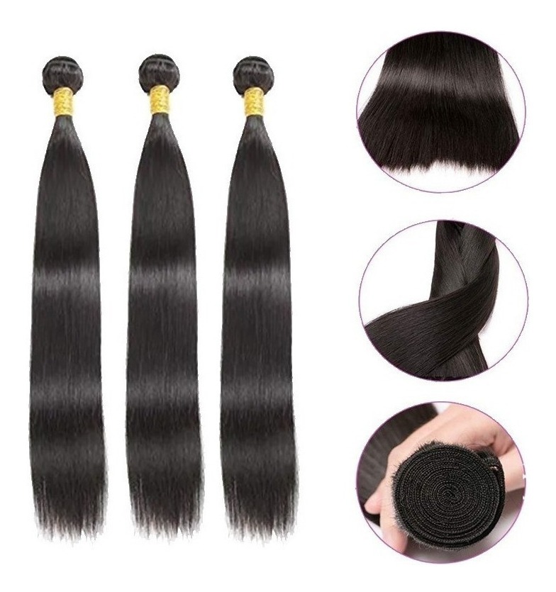 Aplique Cabelo Liso Com Natural Humano Brasileiro 3pcs 50cm