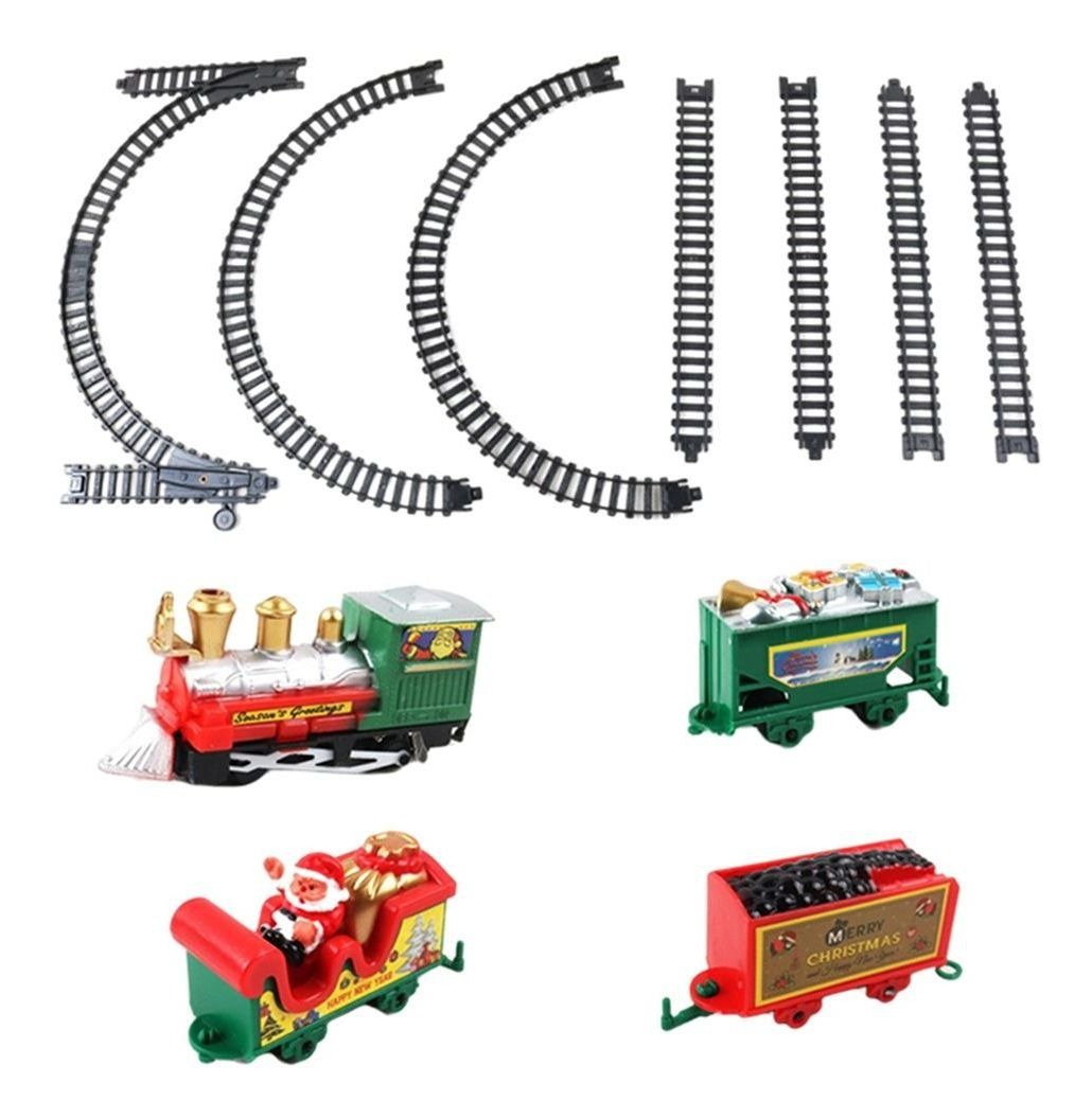 11 Tracks Trem Xmas Pcs Elétrica Ajuste Com Carro De Santa