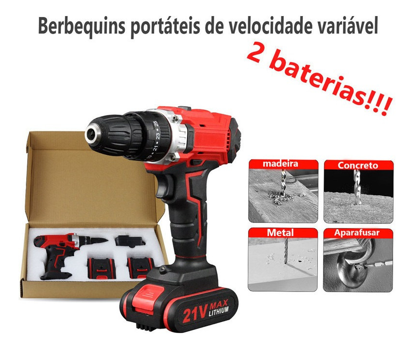 Caixa De Ferramentas Completa, Furadeira 2 Bateria 21v-1