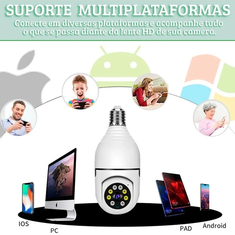 Camera Lâmpada Espia Wifi Ip Segurança Panoramica Giratoria - Imagem 4
