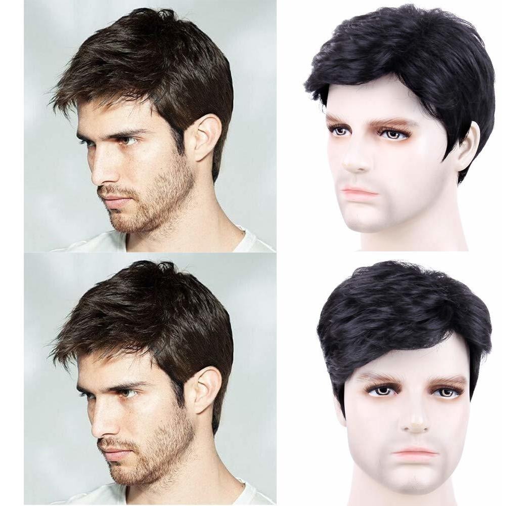Peruca Preta Natural Para Homens Moda Peruca 9 Cm - Imagem 6