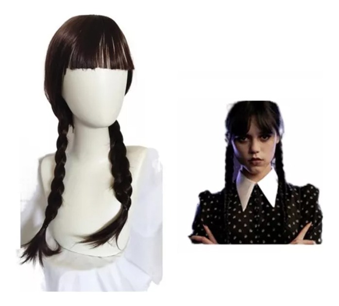Peruca Wednesday Addams, Peruca Preta, Traje De Peruca Tranç - Imagem 3