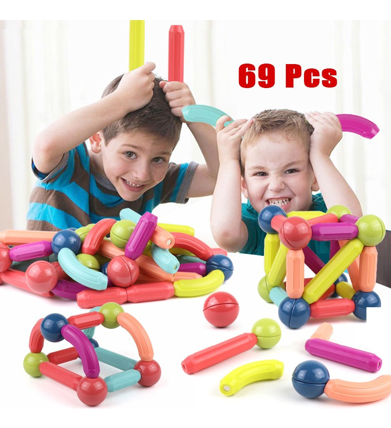Magnetic Stick Building Blocks Jogo Ímãs Criança Set 69 Pcs