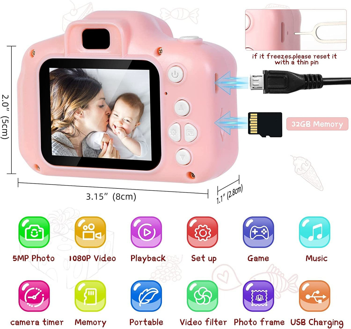 Câmera Infantil 1080p Mini Kids+cartão De 8gb+leitor - Imagem 6