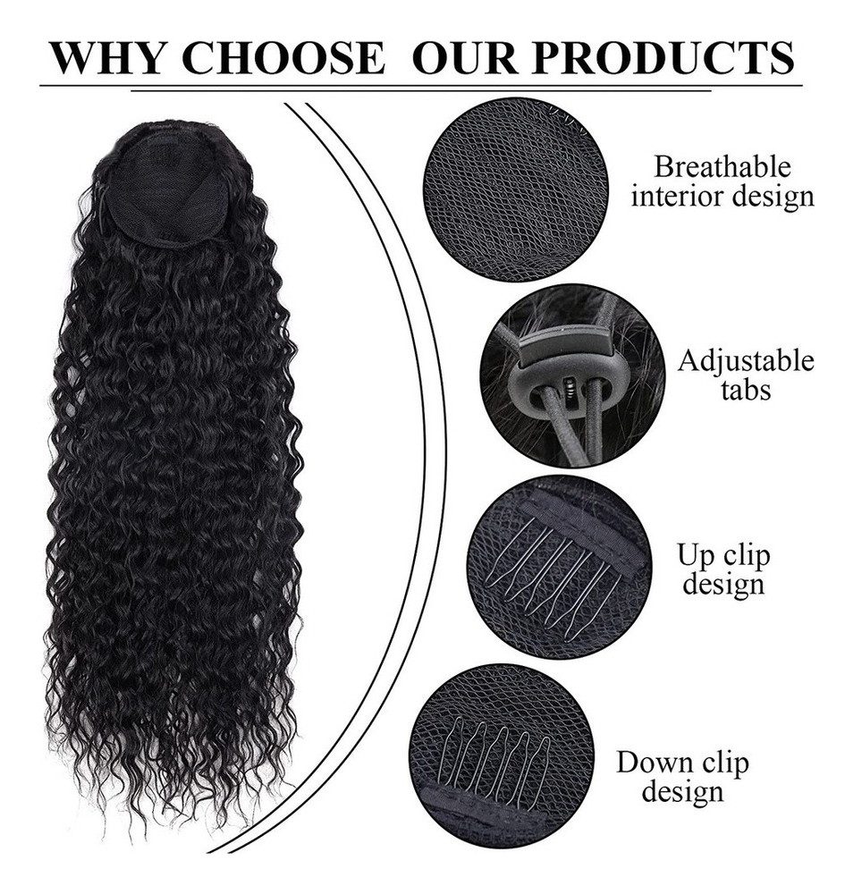 60cm Peruca Longa Cacheada De Cabeça Africana Wig - Imagem 2