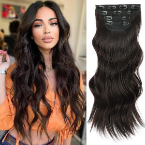Apliques Cabelo Castanho Escuro Clipe Ondulado Em Extensões