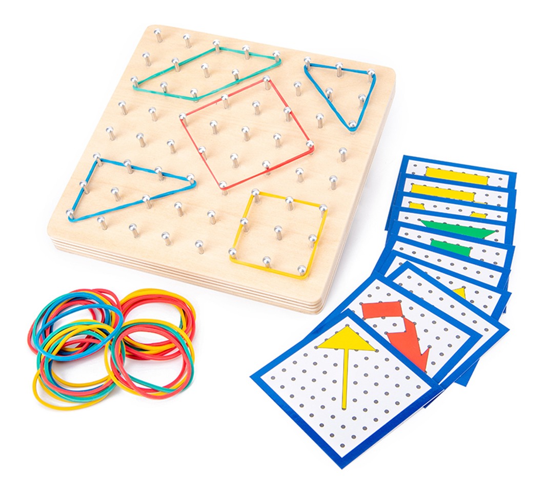 Geoboard De Madeira Com Bandas De Borracha E Cartões 8 * 8