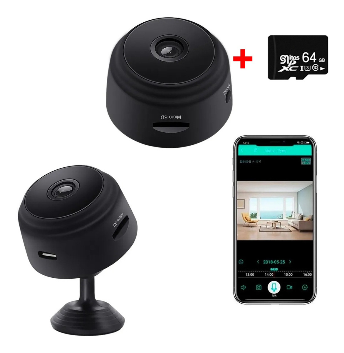 Mini Câmera De Segurança Interna 150° +cartão De Memória