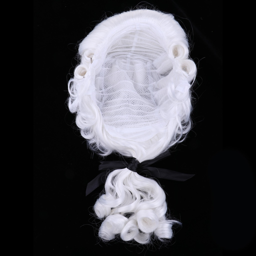 Peruca Colonial Masculina Branca Barroca Cabelo Para Festa - Imagem 3
