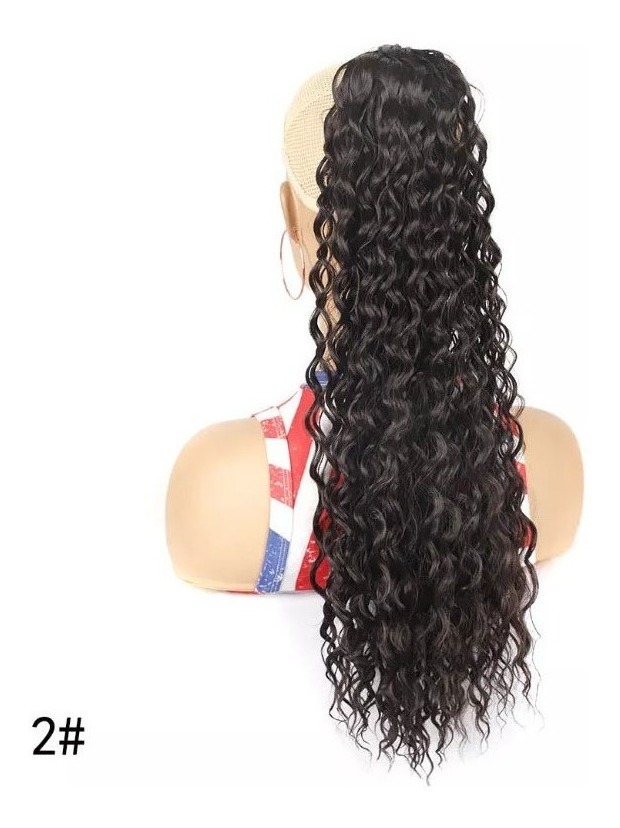 Peruca De Cabelo Humano Natural Cacheado Rabo De Cavalo - Imagem 3