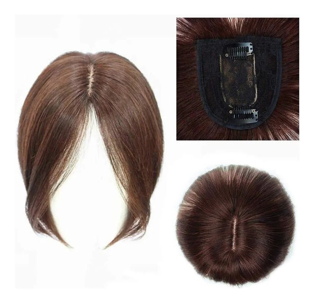 Aplique Cabelo Humano Topper Frontal Cast Escuro Franja Wig - Imagem 2