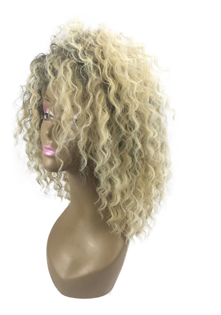 Peruca Encaracolada Kinky Loira Peruca Afro Americana Peruca - Imagem 3
