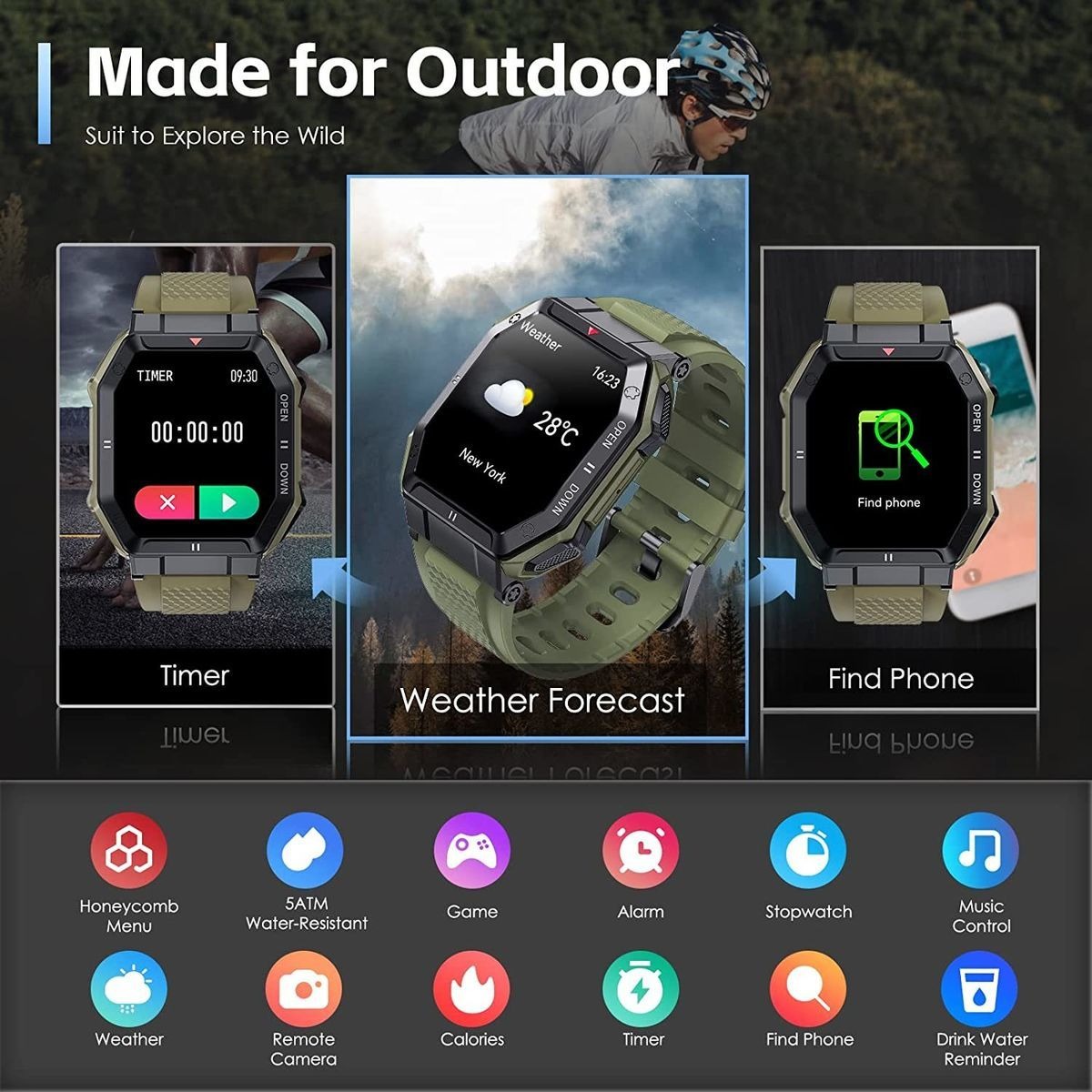 Smartwatch Para Homens Tactical Fitness Tracker - Imagem 5