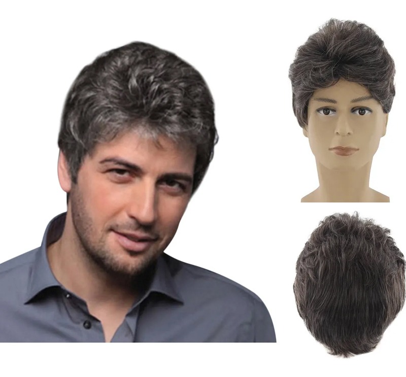 Peruca Curta Sintética Marrom Masculina Natural Da Moda