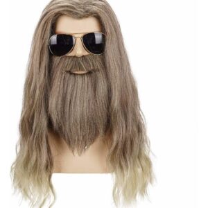 Peruca De Barba Dourada Longa Encaracolada Masculina Cosplay